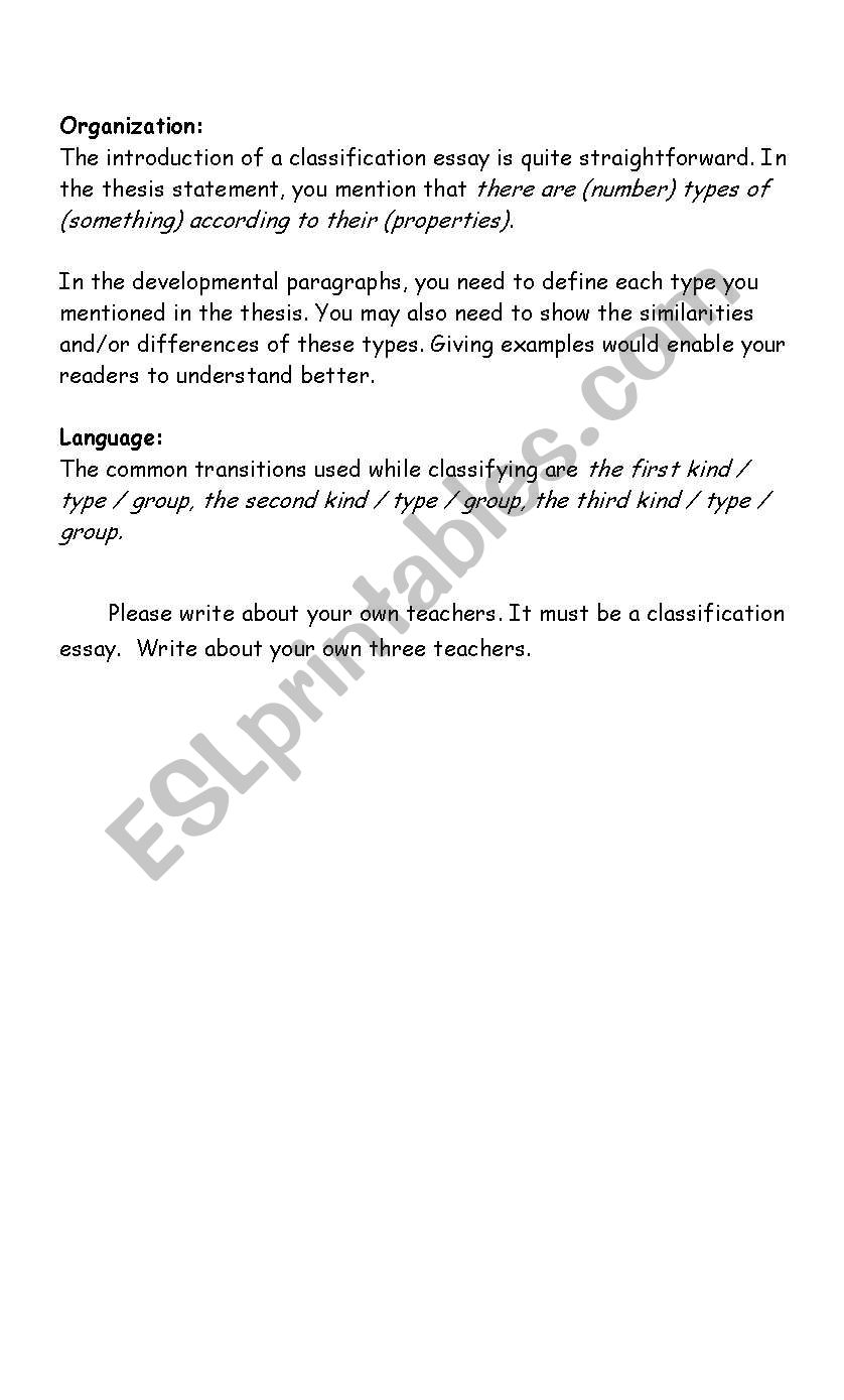 A CLASSIFICATION ESSAY : COLLEGE TEACHERS[WHAT IS A CLASSIFICATION